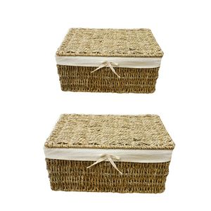 Cesta de Almacenamiento de Mimbre y Hierba Marina con Tapa, Colección de Cestas Organizadoras Naturales - Product Image 1