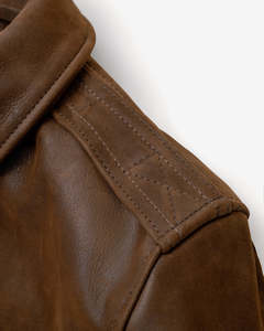 Veste bomber en cuir véritable marron pour homme, style décontracté, fermeture éclair, col rabattu, poches, vêtements d'automne - Product Image 5