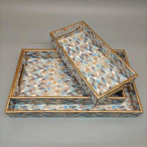 Bandejas rectangulares decorativas para servir con diseño geométrico floral impreso y marco metálico, juego de 3 piezas - Product Image 6