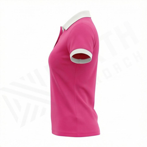 <b>Women</b> Pink <b>Polo</b> T <b>Shirt</b> Short Sleeve SOLID Color Casual Knitted Fabric Regular Length White Collar And Cuffs Woman <b>Polo</b> T <b>Shirt</b> - Product Image 3