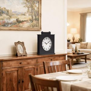 Vintage Mantel <b>Clock</b> Large Rustic Distressed Metal Table <b>Clock</b> with Handle Silent Non Ticking Quartz Movement Antique Brown Fire - Product Image 3