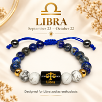 Bracelet de qualité supérieure du signe Zodiaque Libra, perles de lapis-lazuli bleu de 8 mm et de marbre blanc avec breloque en pierre noire gravée au laser, bijoux faits à la main