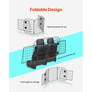 Barrière universelle pour chien pour voitures 36,6'' x 60'' – Barrière réglable en treillis métallique pour coffre et espace de chargement – Robuste pour siège arrière universel - Product Image 3
