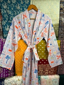 Screen Print Cotton Kimono Robe Light weight Summer Kaftan Bridesmaid Lounge Wear Bath Robe Plus Size - Product Image 2