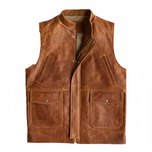 Nouvelle veste d'extérieur vintage pour homme, sport de chasse, écologique, réversible, coupe-vent, respirante, en toile et cuir véritable, pour l'automne - Product Image 1