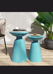 Juego de mesas de centro redondas modernas de plástico, mesas auxiliares encajables, muebles contemporáneos para sala de estar, color verde azulado, tableros de 12 y 15 pulgadas - Product Image 3