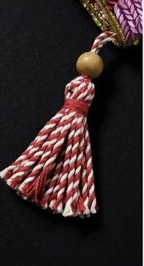 Woven Square Decorative Tassel <b>Pillow</b> With Pink And White Striped Tassel And Wooden Bead For Indoor Home <b>Decor</b> - Product Image 4
