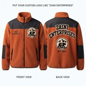 Premium 300 GSM Polar <b>Fleece</b> <b>Jacket</b> Orange Black <b>Sherpa</b> <b>Fleece</b> Custom Embroidered Applique Logo Warm Winter Wear - Product Image 1