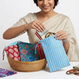 Premium Handmade Cotton Potli Bag <b>Drawstring</b> <b>Pouch</b> Indian Block Print Eco Friendly Gift Packaging Storage Organizer - Product Image 1