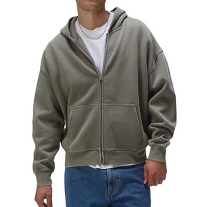 Sudadera con Capucha para Hombre, Color Gris Jaspeado, con Cierre, Lavado Ácido, 100% Algodón, Felpa Francesa, Corte Holgado, Informal, para Otoño - Product Image 4