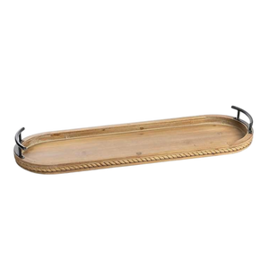 Plateau en bois rond élégant avec poignée en métal pour la décoration, pour la décoration de mariage, pour la décoration festive, pour les cadeaux, pour la vaisselle de table - Product Image 4