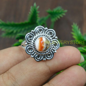 Natural Orange Spiny Oyster Turquoise <b>Ring</b> 925 Sterling <b>Silver</b> Handmade Boho Vintage <b>Statement</b> Flower <b>Ring</b> for Women Christmas - Product Image 4