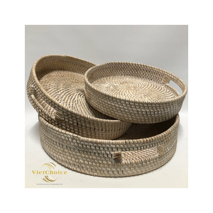 Round Rattan Tray with Handles – Handmade Woven Bamboo <b>Basket</b> <b>for</b> Kitchen, <b>Bathroom</b> & Home Decor - Product Image 3