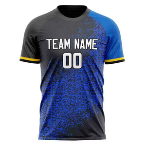 Custom Soccer Jersey Men's Short Sleeve Sublimated Print Moisture Wicking Crew Neck <b>Athletic</b> Fit Blue Black Team Name Number - Product Image 2