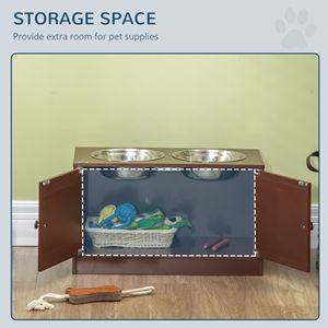 Supporto Rialzato per Ciotole per Cani Marrone con Mobiletto Contenitore, Stazione di Alimentazione per Animali Domestici per Piccioni - Product Image 5