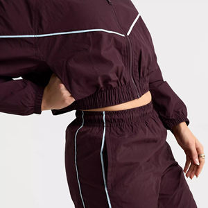 Burgundy Drawstring Solid <b>Wind</b> <b>Breaker</b> Women's Plus Size Tracksuit Set Summer Eco-Friendly Lightweight Sporty Jogger - Product Image 6