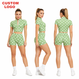 Conjunto de Traje de Baño de 3 Piezas para Mujer con Logotipo Personalizado OEM, Blanco con Puntos, Manga Corta, Cierre de Cremallera, Diadema a Juego, 2026 - Product Image 1