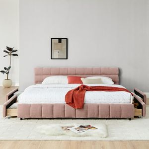 <b>King</b> <b>Size</b> Chenille Fabric Upholstered <b>Bed</b> <b>with</b> Solid Headboard and <b>Drawer</b> Comfortable <b>Bed</b> <b>Frame</b> - Product Image 5