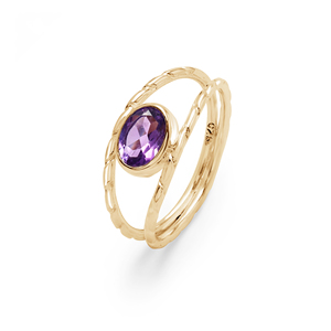 Bague fine minimaliste en argent sterling 925 pur à 100 % avec améthyste violette taille ovale sertie clos, bague de mariage raffinée - Product Image 5