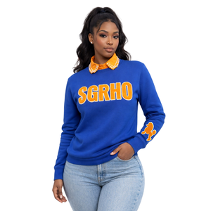 Sweat-shirt en chenille bleu élégant Sigma Gamma Rho GRHO à manches bouffantes pour femme, mélange de coton, coupe décontractée à manches longues - Product Image 1