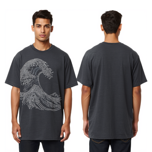 Camiseta Casual Oversize para Hombre, Color Gris Carbón, con Diseño de Ondas y Pedrería, Tejido de Algodón Satinado 100%, Premium - Product Image 3