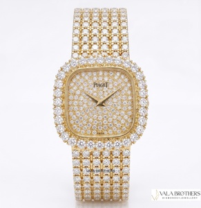 Montre Piagett en diamant, boîtier carré en or jaune 30 mm, quartz analogique, bracelet de luxe pour femme - Product Image 1