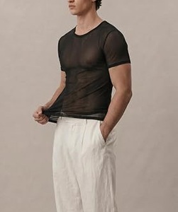 T-shirts transparents pour le sport en extérieur, vêtements de fitness ajustés, tenue de sport déchirée, couleur noire, manches courtes - Product Image 4