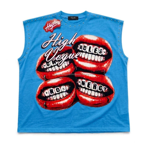 เสื้อกล้ามทรงโอเวอร์ไซส์ สตรีทแวร์ ออกกำลังกาย ทรงครอป ทรงปกติ ผ้าเปล่า 100% สำหรับพิมพ์ลาย เสื้อยืดแขนกุด เสื้อกล้ามผู้ชาย - Product Image 1