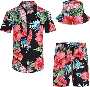 Chemise hawaïenne boutonnée à imprimé tropical personnalisé pour homme, ensemble deux pièces tendance, de haute qualité et confortable pour l'été à la plage - Product Image 2