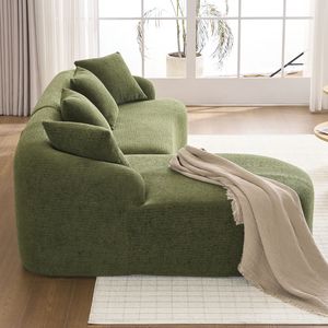 Divano Modulare LY 022 in Ciniglia Verde, Divano Sezionale a L ad Alta Densità 30D con Chaise Longue Curva, Divani per Soggiorno a Compressione Totale - Product Image 6