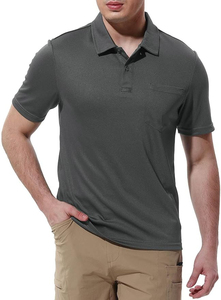 Polo de Color Gris Oscuro para Hombre, Manga Corta, Cierre de Botones, Tejido de Poliéster Transpirable, Estilo Casual para Golf - Product Image 2