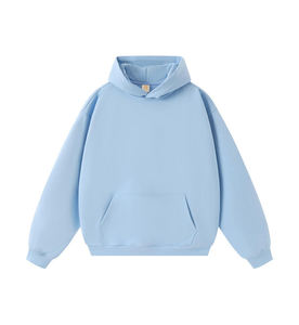 Sudadera con Capucha Azul Claro para Hombre, Corte Holgado, Informal, Tejida, de Color Sólido, con Bolsillos, para Otoño - Product Image 1