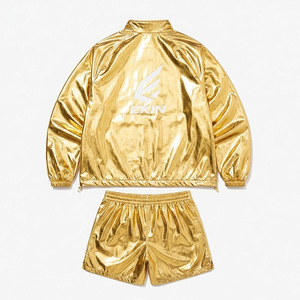 Wholesale Custom <b>Metallic</b> <b>Gold</b> Tracksuit Men Solid Casual Waterproof Windbreaker Jacket and Shorts 2 Piece Set Streetwear - Product Image 4