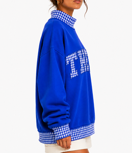 Sweat-shirt décontracté surdimensionné en molleton 100 % coton à col roulé pour femme THETE, personnalisable (ODM), style universitaire et streetwear, avec motif sur le devant - Product Image 2