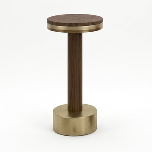 Japanese <b>Round</b> Wooden <b>Side</b> <b>Table</b> with SS Metal Brass Finish Trim Minimalist Design for Living Room Home Furniture - Product Image 4