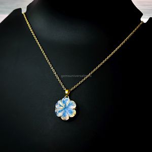 Natural Opalite Flower Charm Pendant Hand Carved Gemstone <b>Necklace</b> For Women Fashion Jewelry Birthday Gift Wholesale Bulk Supply - Product Image 3