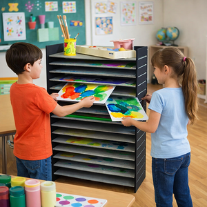 15 Layer Painting <b>Drying</b> <b>Rack</b> 79cm Height Heavy Duty PP Board Easy Assembled Black Grey for Classroom Use Accommodates 15 A3 - Product Image 5