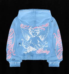 Sudadera con capucha de gran tamaño de algodón personalizada de primera calidad para hombre, ropa de calle de invierno con estampado Vintage con doble cremallera Puff Technique 400 Gsm - Product Image 2