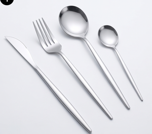 Ensemble de couverts en acier inoxydable de qualité supérieure, finition miroir, design minimaliste, manche long, passe au lave-vaisselle, cuillère à dîner pour mariage - Product Image 1