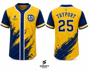 Maillot de baseball pour homme SINEWY SPORTS TAYPORT 25 Jaune Bleu Sublimé Anti-humidité Manches courtes Coupe classique - Product Image 1