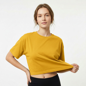 Blank <b>Crop</b> <b>Top</b> T Shirt Women Cotton Short Sleeve Boxy Oversized Streetwear T Shirt Summer Wholesale Custom Print OEM Logo - Product Image 1