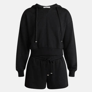 Women's Hooded Short Set Relaxed Fit Two Piece Outfit Soft Fleece <b>Top</b> Matching Drawstring Shorts Casual Sportswear - Product Image 4