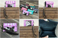 Porte-monnaie en cuir de vachette à motif à carreaux tendance, fait à la main, petit étui pour cartes, portefeuille de luxe pour femmes
