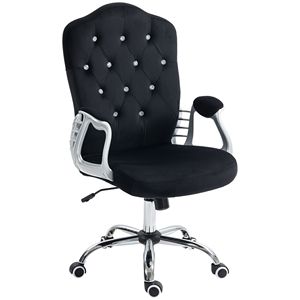 Sedia da scrivania in velluto con ruote girevoli con pulsante trapuntato e regolabile altezza inclinazione sedia da ufficio nera - Product Image 1
