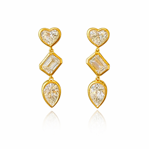 ต่างหูทองคำแท้ 14K รูปหัวใจประดับมรกตและเพชรทรงหยดน้ำ ต่างหูแบบห้อยหลายรูปทรง ต่างหูสำหรับงานแต่งงาน - Product Image 4