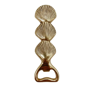 Elegant Metal Gold Seashell Bottle Opener Features Polished Brass Finish Triple Shell Handle Unique Coastal Beach <b>Bar</b> <b>Tool</b> - Product Image 2