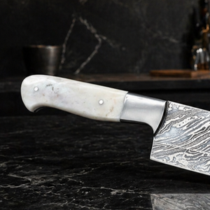 Handmade Chef <b>Knife</b> Damascus Steel Bone Handle 8-Inch Blade Ambidextrous Design Modern Style Extra <b>Sharp</b> Leather Sheath - Product Image 3