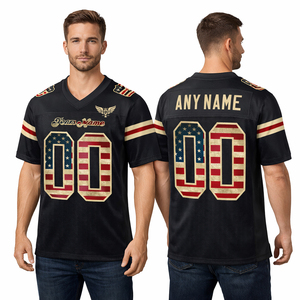 Custom Black American Football Jersey USA Flag Design Personalized Team Name Number Mesh Sports Uniform OEM Wholesale - Product Image 1