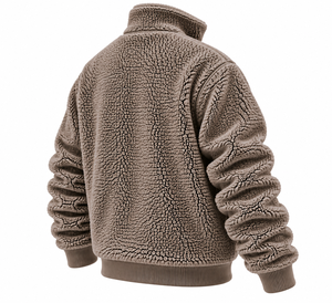 Veste en polaire sherpa pour homme, col montant, fermeture éclair, chaude, épaisse, décontractée, pour l'hiver, couleur unie, logo avant, vente en gros OEM - Product Image 6