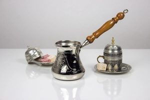 Juego de 3 cafeteras turcas de cobre puro con mango de madera, diseño tradicional, reutilizables, ecológicas, con aislamiento térmico para adultos - Product Image 3